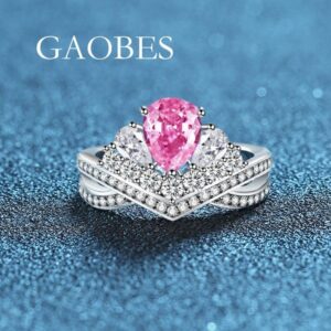 925 Sterling Silver Waterdrop Shape Ring with Sea Blue and Pink 5A Zirconia, Elegant and Fashionable Low-Key Jewelry for Women