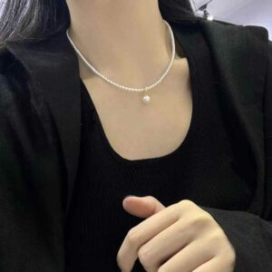 2025 925 silver natural freshwater pearl pendant temperament collarbone chain niche light luxury design beaded necklace