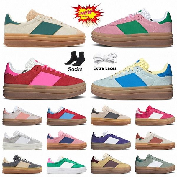Womens Thick Sole Bold Designer Casual shoes OG Cream College Green Suede Leather Pink Glow Gum White Black Red Blue Yellow Flat Loafers Sneakers size J6kk#