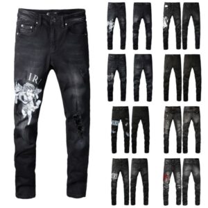 designer mens ksubi High Street Hole Star Patch Men's womens star embroidery denim stretch slim-fit jnco y2k pant biker skinny jeans