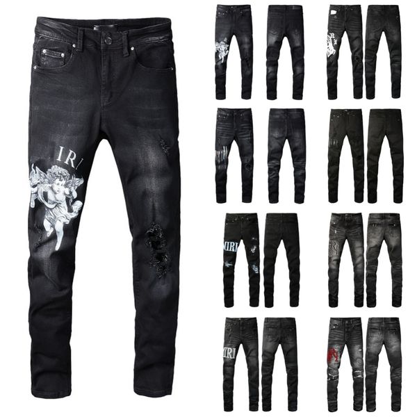 designer mens ksubi High Street Hole Star Patch Men's womens star embroidery denim stretch slim-fit jnco y2k pant biker skinny jeans