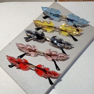 New Flame-Shaped Diamond Rimless Sunglasses Mens Womens Halloween fashion Sunglasses Women's Senior Sense Sunglasses Designer Sunglasses Polarized uv Protection