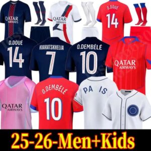 25 26 D.DOUE DEMBELE Soccer Jerseys Kvaratskhelia Maillot MBAPPE HAKIMI enfants football shirts kits kids Equipment VITINHA Zaire Emery BARCOLA PARIS PSGES kit 333