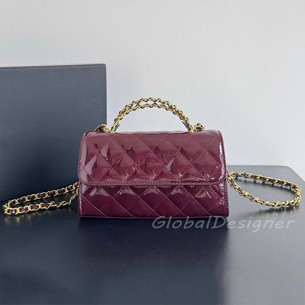 luxury envelope bag designer women crossbody bag patent leather shoulder bag diamond lattice metal handles lady chain messenger black elegant high quality purse 7A