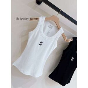 Muis Tank Top Tshirt Designer Embroidery Beadingtops Women Tops Croptop Vest Summer Slim Sleeveless Breathable Knitted Pure Cotton Pullover Womens Sport Top 7b6
