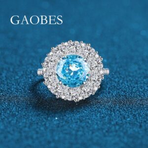 Elegant S925 Sterling Silver Halo Ring with High Carbon Diamonds & Vibrant Gemstones – Pink, Blue, and Yellow Gemstone Options for Women