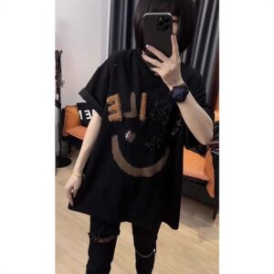 Plus Size Clothing 2025 Spring New Loose Letter Round Neck Short Sleeve T-Shirt Women's Mid-Length TrendyT-shirt