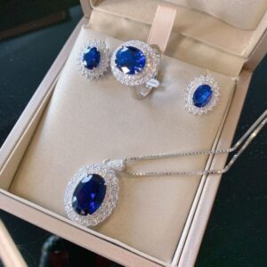 S925 Silver Classic Tanzanite Gemstone Jewelry Set – Earrings, Pendant & Ring Set, Elegant and Hypoallergenic Wedding Jewelry for Women