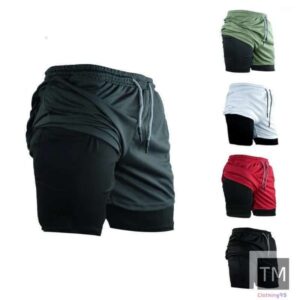CNLONGBIDA Men's Shorts Double Layer Fiess Men Gym Training 2 In 1 Sports Quick Dry Workout Jogging Deck Summer