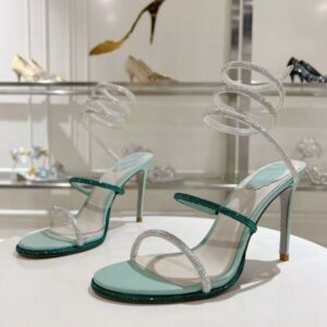 embellished leather sandals Rene Caovilla Cleo Women High Heel Sandals 75mm 95mm Snake Strass Stiletto Sandals luxury women designer Sandals With box Evening shoes