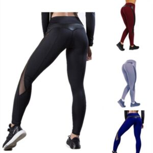 Mesh splicing leather sexy breathable sweat-absorbing yoga pants sports fitness casual leggings