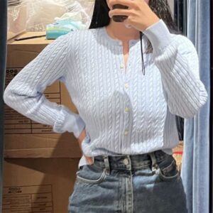 Women Knits Tops Spring Soft Cotton Cardigan Designer Knit Embroidered Pink Sky Blue Sweet Style Slim Fit Asian Size Everyday Wear