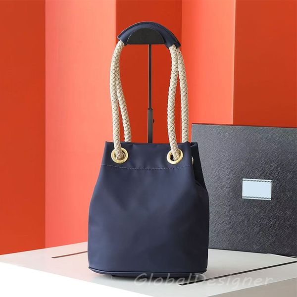 luxury women shoulder bag Mariner Re-Nylon small bucket bag high quality designer lady hobos sliding cord leather handles purse dark navy casual hand carry wallet 7A