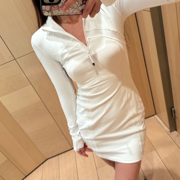 B426 Yoga Stand Collar Half Zipper Dress Slim Hip Skirt Women Quick Dry Thin Casual Sports Skirt