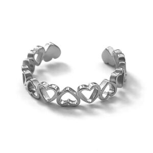 New Heart Connected Front and Back Peach Heart Open Hollow Stainless Steel Ring Flower shaped Ring in Stock