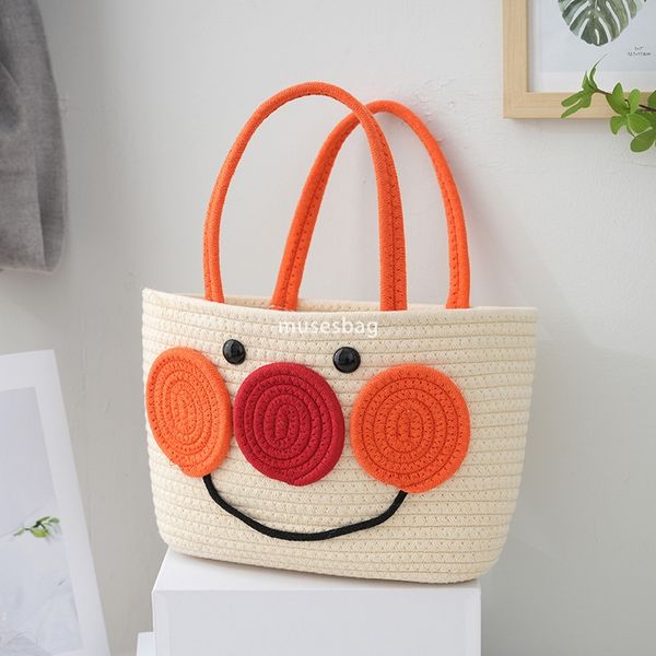 Advanced Women's Designer Cartoon Shaped Woven Large Capacity Handbag Stupid Cute Lightweight Practical Woven Bag for Daily Travel Cotton Rope Bag Tote Bag