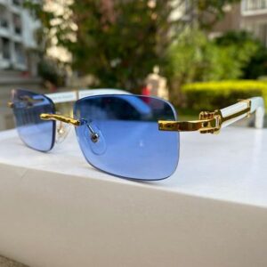 Blue designer sunglasses for women mens brand glasses rectangular frameless sunglass texture mirror frame gold Waving Plate wood eyeglasses accessories case