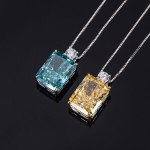 Fashion High-Carbon Diamond Mint Yellow Diamond Pendant Necklace, Modern European and American Style, Elegant 925 Silver Pendant, Suitable for Any Occasion