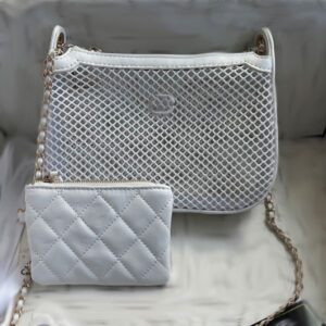 25s Fishing Net Gauze Bag Makeup Bag Designer Ladys Shoulder Bag Hollowed-Out Gold Hardware Metal Buckle Matelasse Chain Handbag Crossbody Sacoche Wallet Purse 22cm