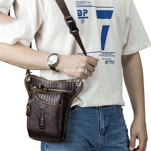 First layer cowhide men's motorcycle leg bag retro alligator leather motorcycle riding waist hanging bag