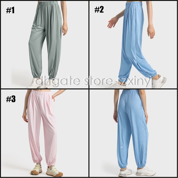 Fashion Women's Elastic Waist Hollow Trousers Hem Loose Ice Silk Yoga Pants