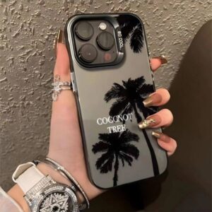 Simple personality niche coconut tree apple 15 14 13 12 11 promax new matte couples laser mobile phone case for men and women