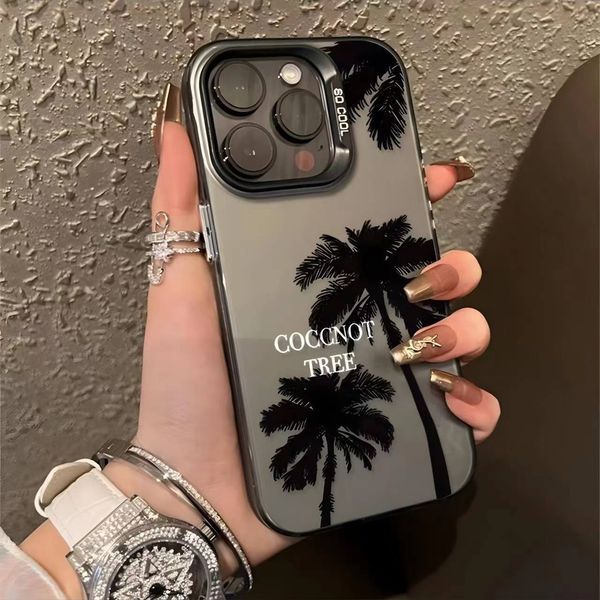 Simple personality niche coconut tree apple 15 14 13 12 11 promax new matte couples laser mobile phone case for men and women