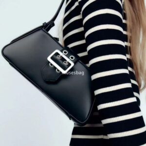 Women's Bag New European and American Versatile Black Buckle Decoration Single Shoulder Underarm Bag High Grade Feel Handheld Stick Bag