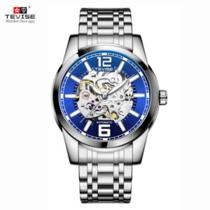 Swiss TEVISE Mens Watch Luminous and Hollow Waterproof with Steel Strap Fashionable Automatic Mechanical Watch T008 9823