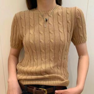 Women T-Shirt Designer Pony Embroidery Slim Fit Cardigan T-Shirt Style with Buttons, Soft Cotton Knitwear Daily Summer Outfit