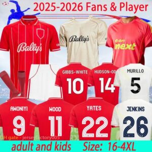 25 26 GIBBS WHITE Soccer Jerseys GRABBAN 2025 Men kids Nottinghams Home Kit Forest Awoniyi AMEOBI HUDSON ODOI away 3rd Football Shirts 16-4XL