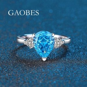 925 Sterling Silver Waterdrop Cut Diamond Ring with Blue, Yellow, Pink, and White Diamonds, Simple and Elegant Luxury Engagement Ring for Women