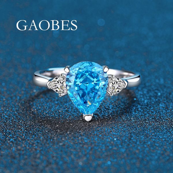 925 Sterling Silver Waterdrop Cut Diamond Ring with Blue, Yellow, Pink, and White Diamonds, Simple and Elegant Luxury Engagement Ring for Women