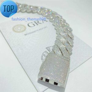 Hip Hop Jewelry 26mm 925 Solid Silver Iced Out Cuban Link Moissanite Prong Cuban Chain Bracelet Vvs Diamond Cuban Bracelet