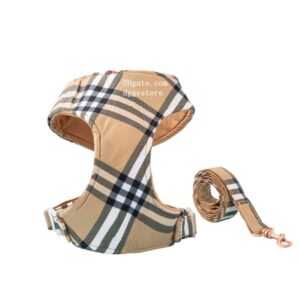 Designer Harness Leashes Set Classic Plaid Pattern No Pull Dog Harnesses Lightweight Adjustable Super Soft Breathable Pet Vest for Puppies Small Dogs S B258