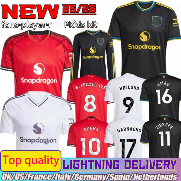 25 26 manchestes unted Soccer Jerseys #10 CUNHA AMAD B. FERNANDES GARNACHO MARTINEZ MOUNT DALOT Casemiro Fans Player version 2025 football shirt kids kit