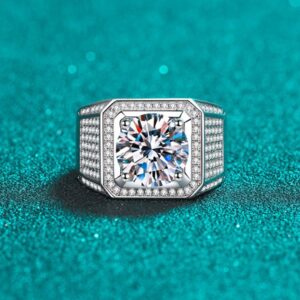 925 Sterling Silver Moissanite Ring for Men, 2ct Moissanite Stone, PT950 Gold Plated, Luxury Engagement Ring, Ideal Gift for Boyfriend