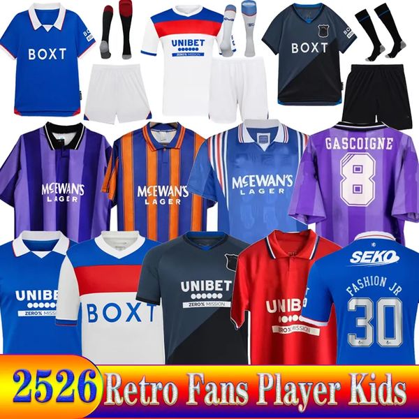 25 26 Glasgow RangersSoccer Jerseys Retro home shirt away Glasgow COLAK ROOFE LUNDSTRAM HAGI BARKER MORELOS TAVERNIER KENT TILLMAN 3RD Football man kids kit