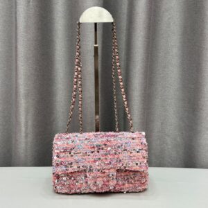 25c Sequin Bag Fashion Women Shoulder Bag Genuine Leather Flap Sewn Gold Hardware Metal Buckle Matelasse Chain Handbag Makeup Bags Princess Sacoche For Dinner 21cm