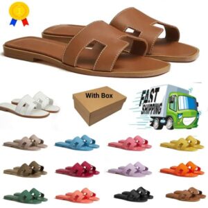 Hermez Oran Slippers Women Casual Slides Chestnut White Green Grey Orange Yellow Room Outdoor Floor Beach Summer Seasons Flat heel Sandals With Box