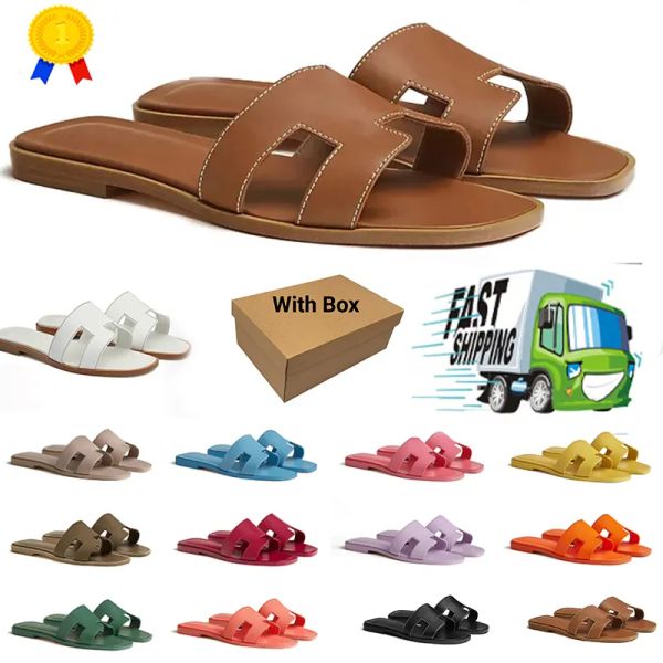 Hermez Oran Slippers Women Casual Slides Chestnut White Green Grey Orange Yellow Room Outdoor Floor Beach Summer Seasons Flat heel Sandals With Box