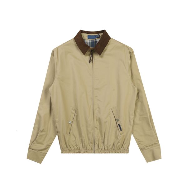 Mens Small Horse Embroidered Lightweight Jacket Vintage Workwear Coat Comfortable Fit Khaki Lapel Classic British Style Zip Up Unisex Casual Outerwear for Men