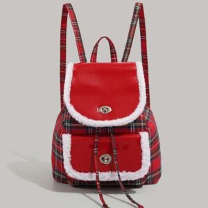 American college style plush soft leather backpack, women's lambhair handbag, 2024 new Christmas atmosphere backpack