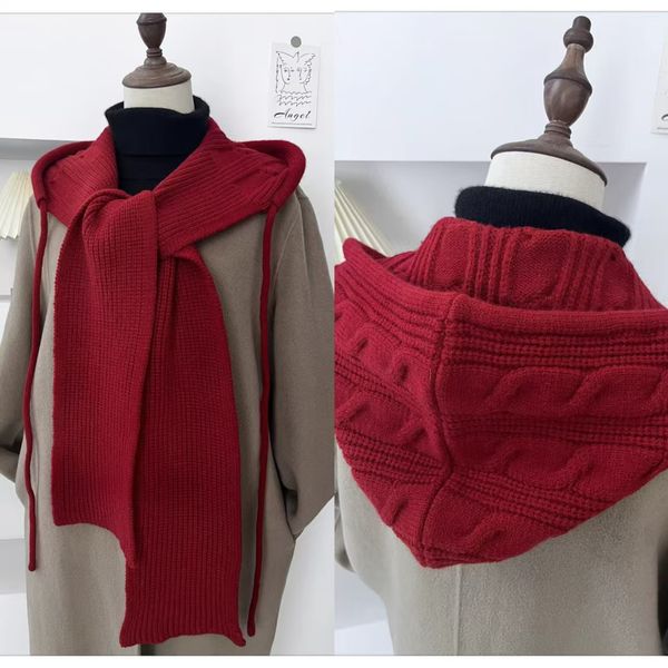 New hooded drawstring knitted scarf --820397