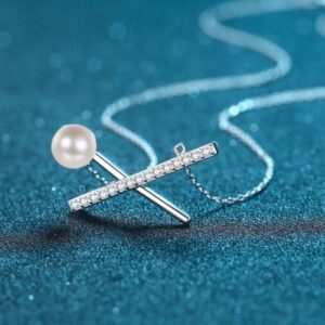 Elegantly Simple Pendant Chain Jewelry Item Premium Grade Platinum Alloy Complimented by Dazzling Gemstones