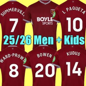 BOWEN FULLKRUG WEST HAMe 25 26 united Soccer Jerseys WARD-PROWSE 2025 2026 L.PAQUETA ANTONIO football shirt KUDUS RODRIGUEZ home away black jersey Men kids
