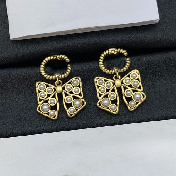 Luxury Designers Letters Stud Dangle Earrings 18K Gold Plated Heart Women Crystal Rhinestone Pearl Earring Wedding Party Jewerlry