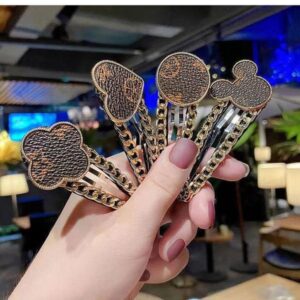 Retro leather metal heart-shaped hair clip leather bangs edge clip hair accessory
