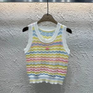 Lace-up women, short-sleeved, striped, sleeveless, top for summer, high-end custom dyed knitted vest