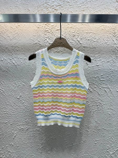 Lace-up women, short-sleeved, striped, sleeveless, top for summer, high-end custom dyed knitted vest